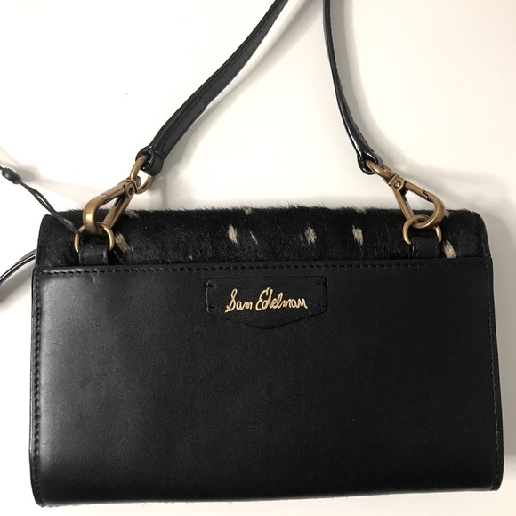 Sam Edelman DALLIE Black Genuine Leather Hair Calf Mini Shoulder Clutch Purse - Picture 4 of 5